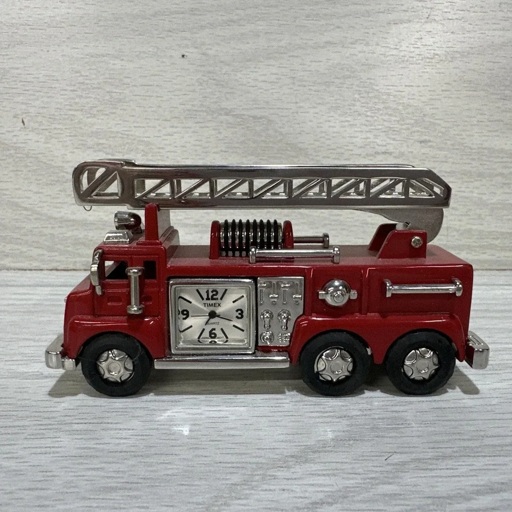 TIMEX Collectible Quartz Miniature Clock Die Cast Fire Truck 4.5x2.5
